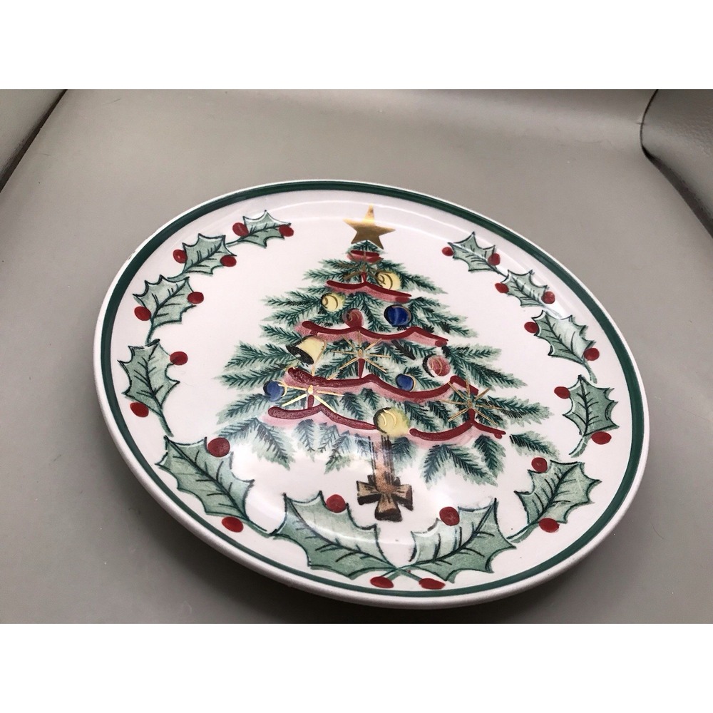 Vintage Lefton 8 1/2" Plate w/ Christmas Tree & Holly & Berries 1956